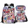 Set Zaino per Studente Gruppo di Ragazze Cacciatrici Kpop 3-in-1 Cartone Animato Borsa Scolastica con Borsa a Tracolla e Astuccio
