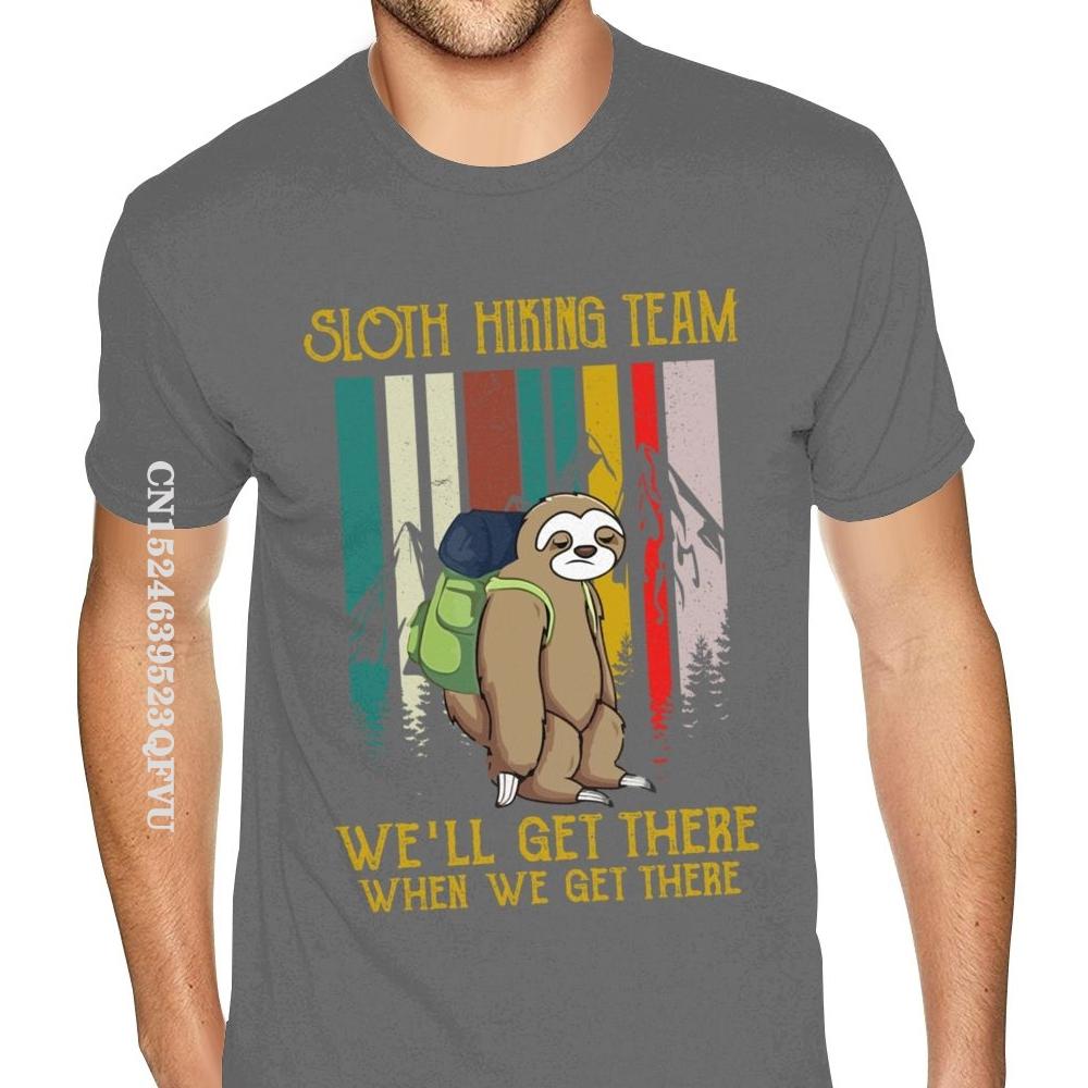 Equipo de Senderismo Perezoso Llegaremos Cuando Lleguemos Camiseta Retro Vintage para Hombre Joven Estilo Inglés Camisetas para Hombre