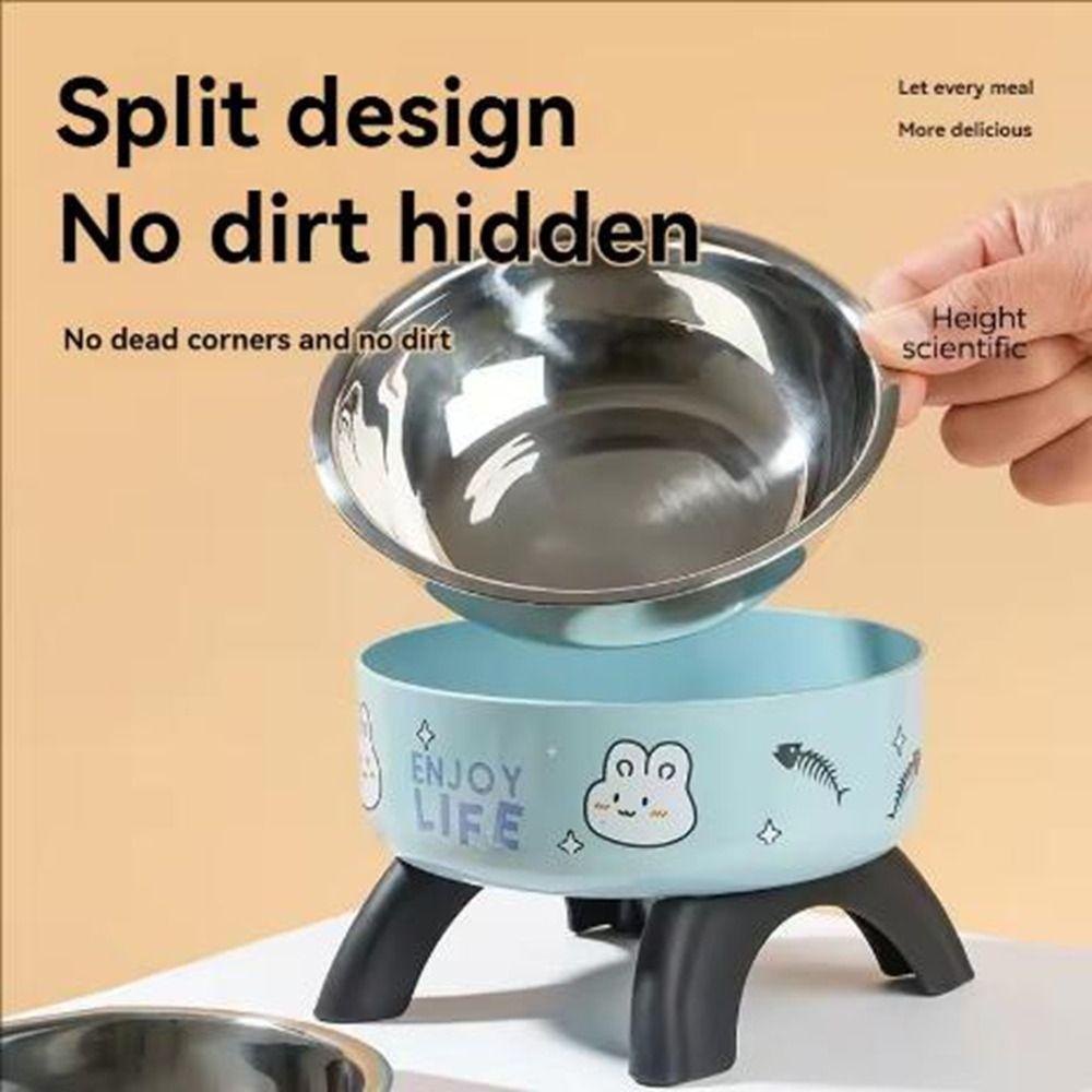 Stainless Steel High-Legged Pet Bowl Cartoon Printed Cat Elevated Bowls for Cats Dogs