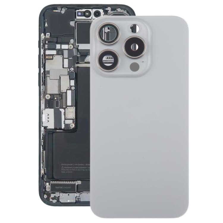 For iPhone 15 Pro Max Glass Battery Back Cover with Camera Lens Frame(Grey)