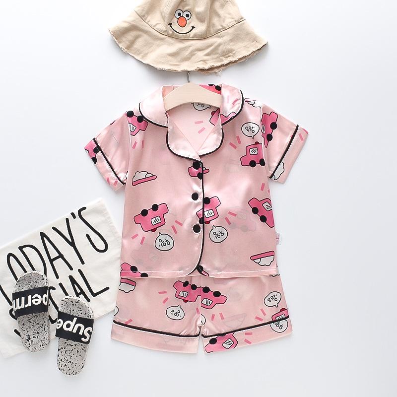 BB58 Mufurui Summer Kids' Silk Bear Cartoon Pajama Short Sleeve Two-Piece Set
