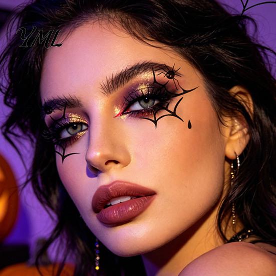 Water Transfer Body Stickers Halloween Makeup Eye Temporary Tattoos, Waterproof Spider Web Bat Eyeliner Scary Face Decals Shadow Tattoo Sticker