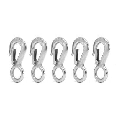 5Pcs Stainless Steel Big Eye Snap Latched Hoist Crane Hook AntiShedding Lifting Hooks