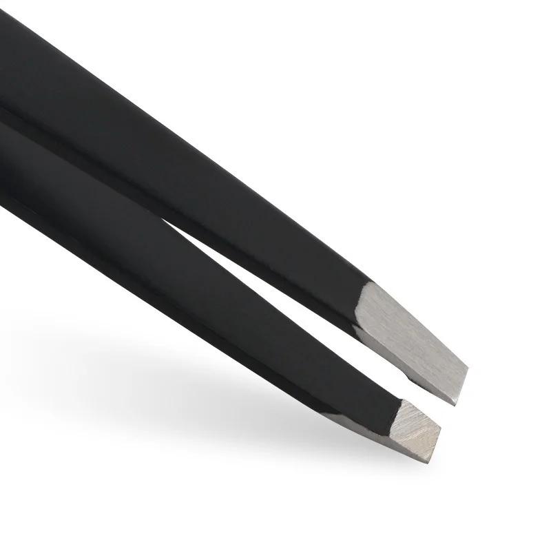 20pcs Stainless Steel Pink Slanted Black Tip Point Hair Removal Eyebrow Tweezers Harmless Face Makeup Beauty Tool