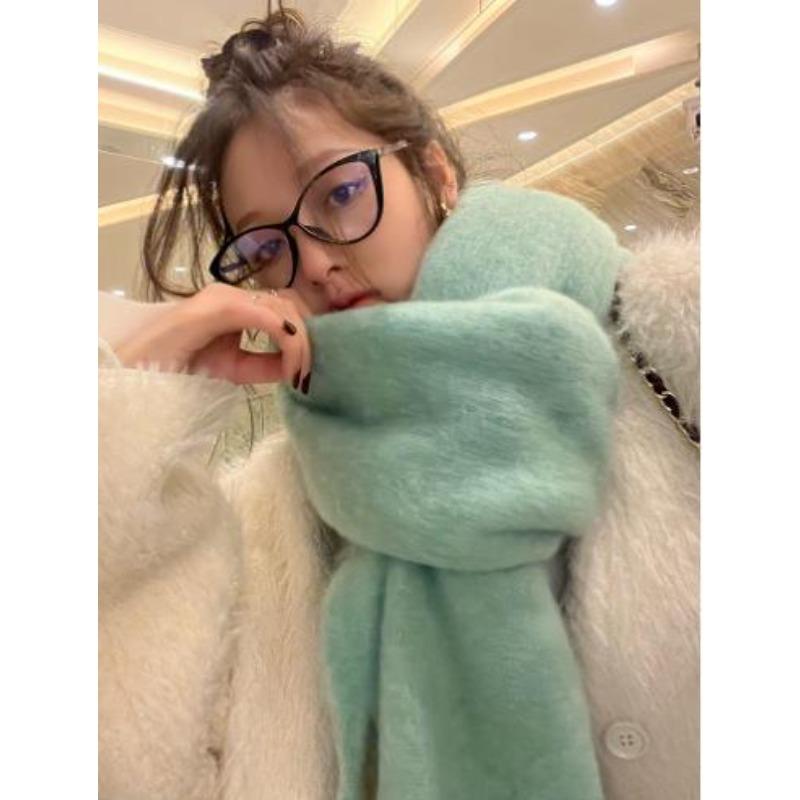 

Autumn and Winter Velvet Feel Long Warm Tassel Brushed Large Scarf for Women Solid Color Versatile