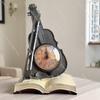 European-Style Table Clock with Violin-Shaped Ornament,Decorative Art Piece for Living Room,Office Desk,and Wine Cabinet