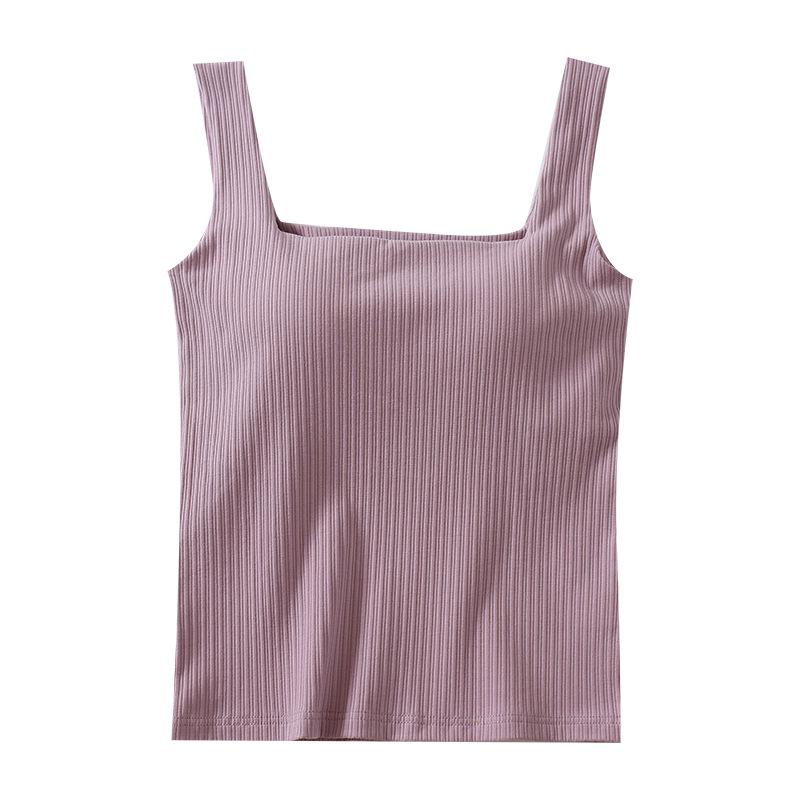 Women's Square Neck Padded Vest: Cotton, One-Shoulder Summer Top, No Steel Ring Straps.