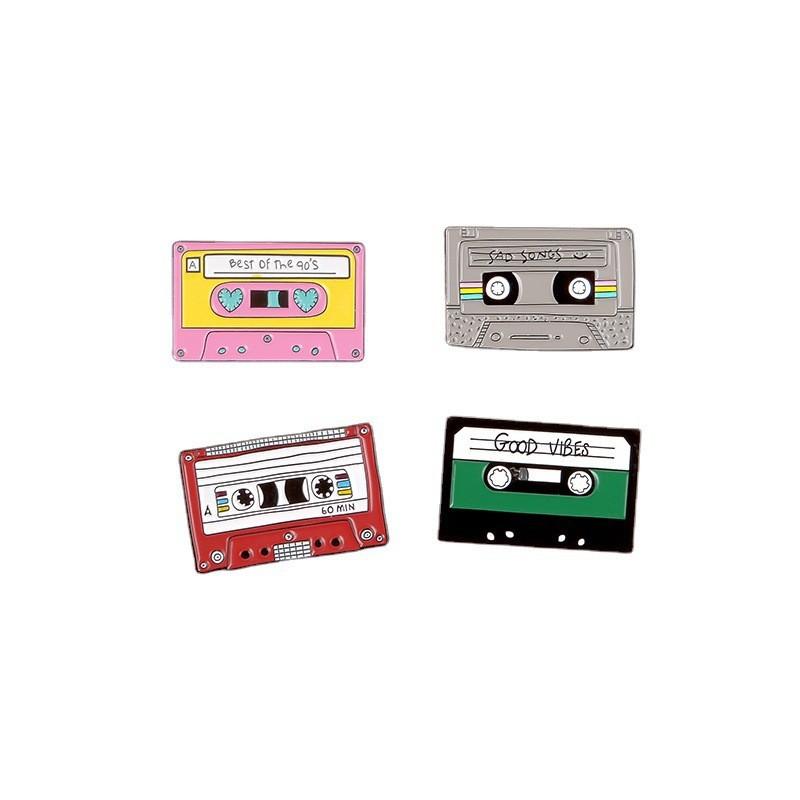 Magnetic Tape Radio Set Metal Enamel Pins Custom Myth Brooches Bag Clothes Lapel Pin Badge Animal Jewelry Gift For Kids Friends