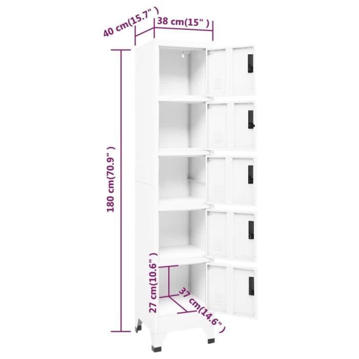 VidaXL Locker Cabinet White 38x40x180 Cm Steel 339788