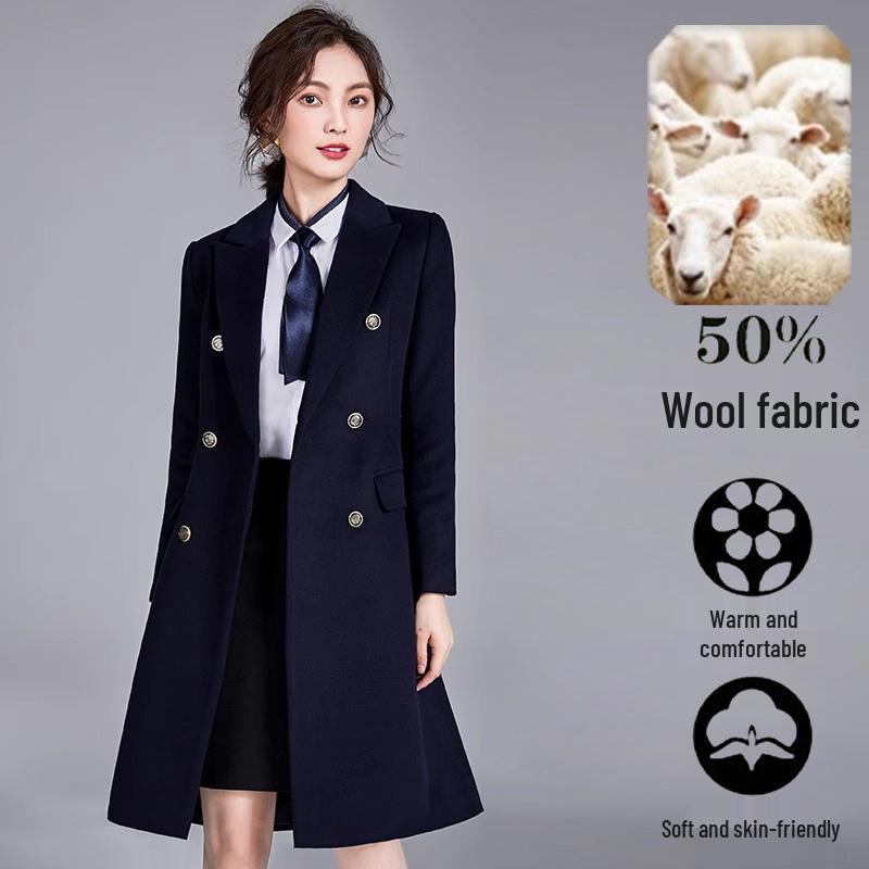 Unisex Mid-Length Wool Flannel Coat - Thickened for Autumn and Winter, Ideal for Professional Wear and Office Uniforms.