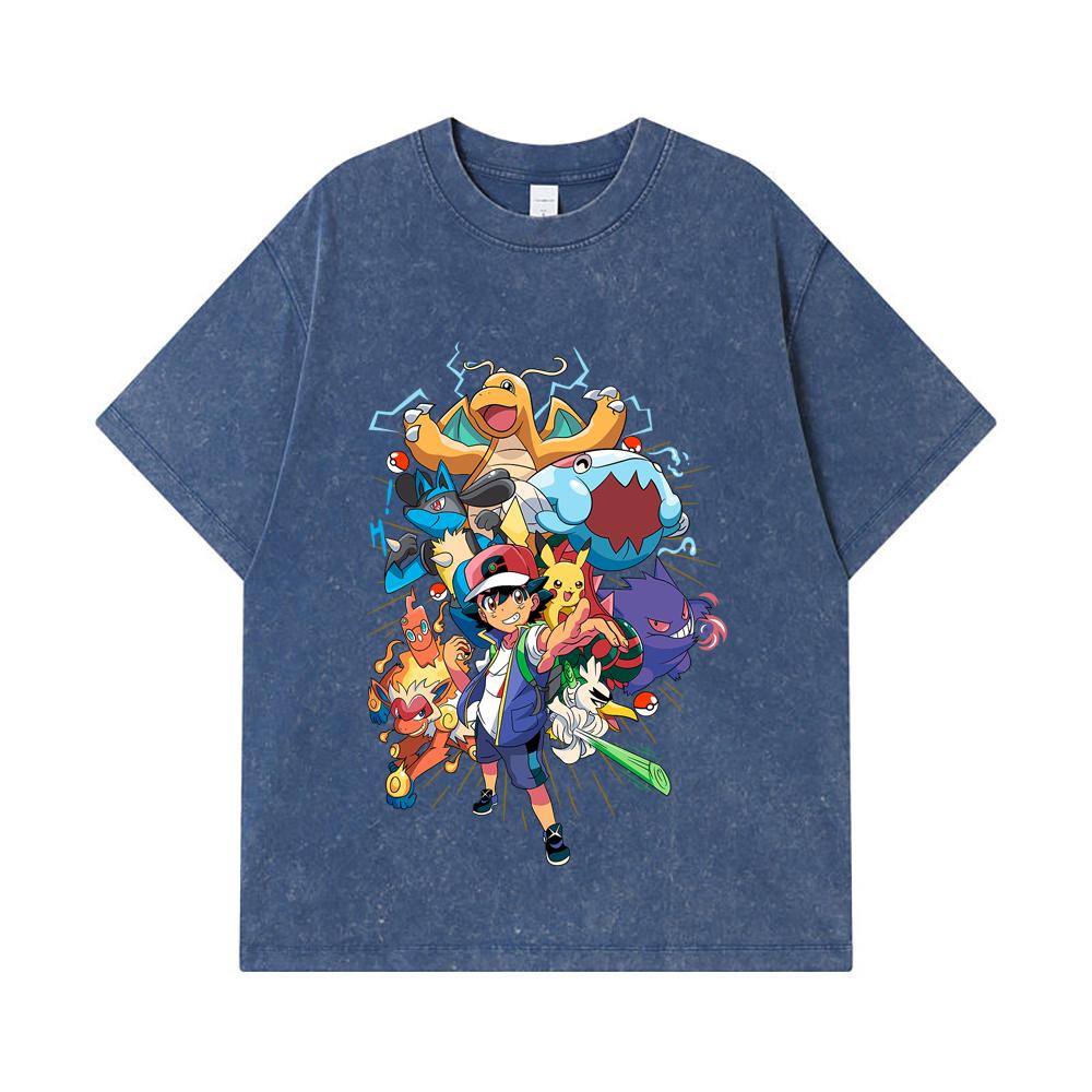 275 GSM Washed T-shirts 100% Cotton Pokemon V20 Print Unisex Heavy Cotton T Shirt
