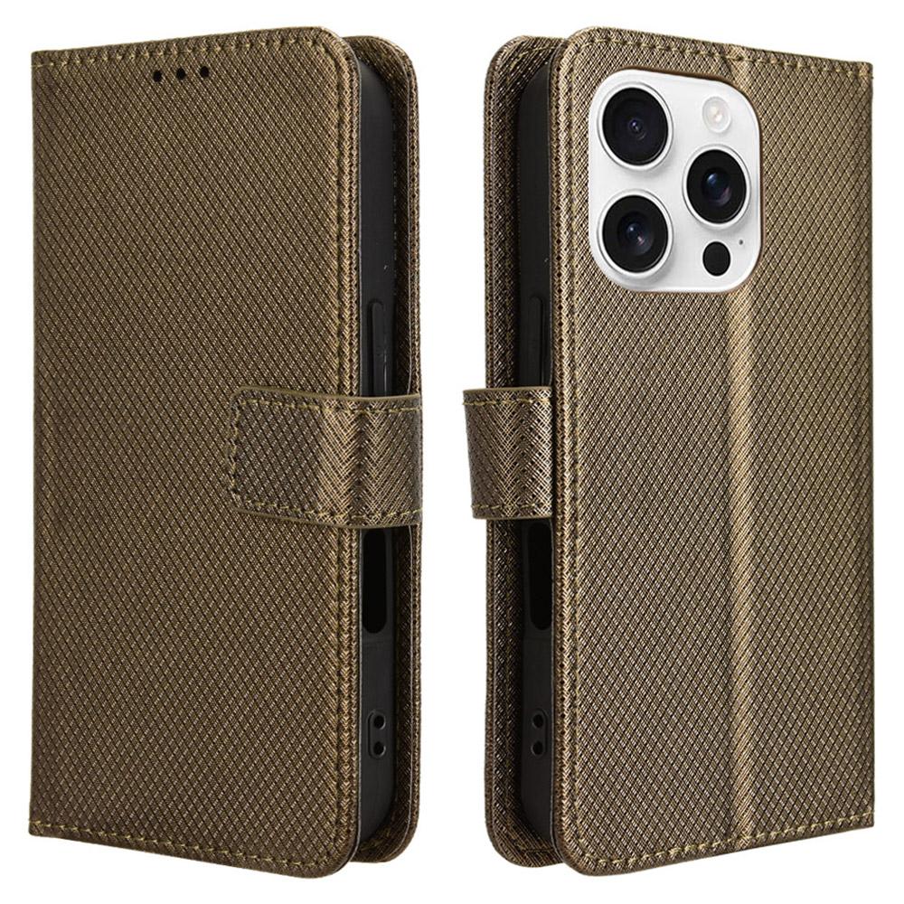For iPhone 16 Pro Max Case PU Leather Diamond Texture Wallet Phone Cover