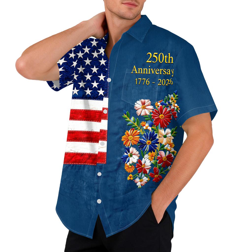 Men's Casual Printed Short Sleeve Open Front Cardigan, Independence Day Festival Tops