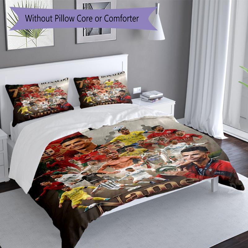 Messi Cristiano Ronaldo Football Star Personalized Name Bedding Set,Cozy Bed Linen for Teen Boys Bedroom Decoration,Perfect Birthday Gift,Washable Duv