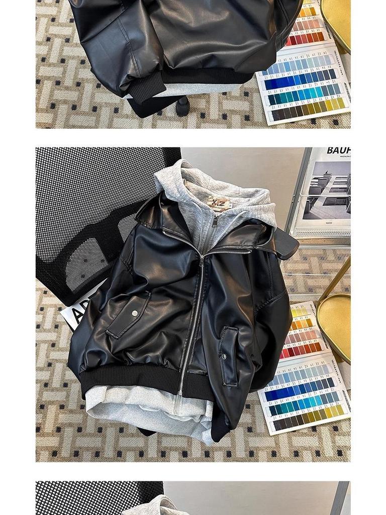 Męska Hipsterska Skórzana Kurtka Motocyklowa z Kapturem PU - Modny Styl Dwuczęściowy