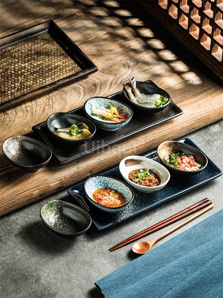 Ceramic Dim Sum Dish 100ML Japanese Retro Style Snack Bowl Household Creative Oval Hot Pot Dipping Sauce Plate Kitchen Utensils