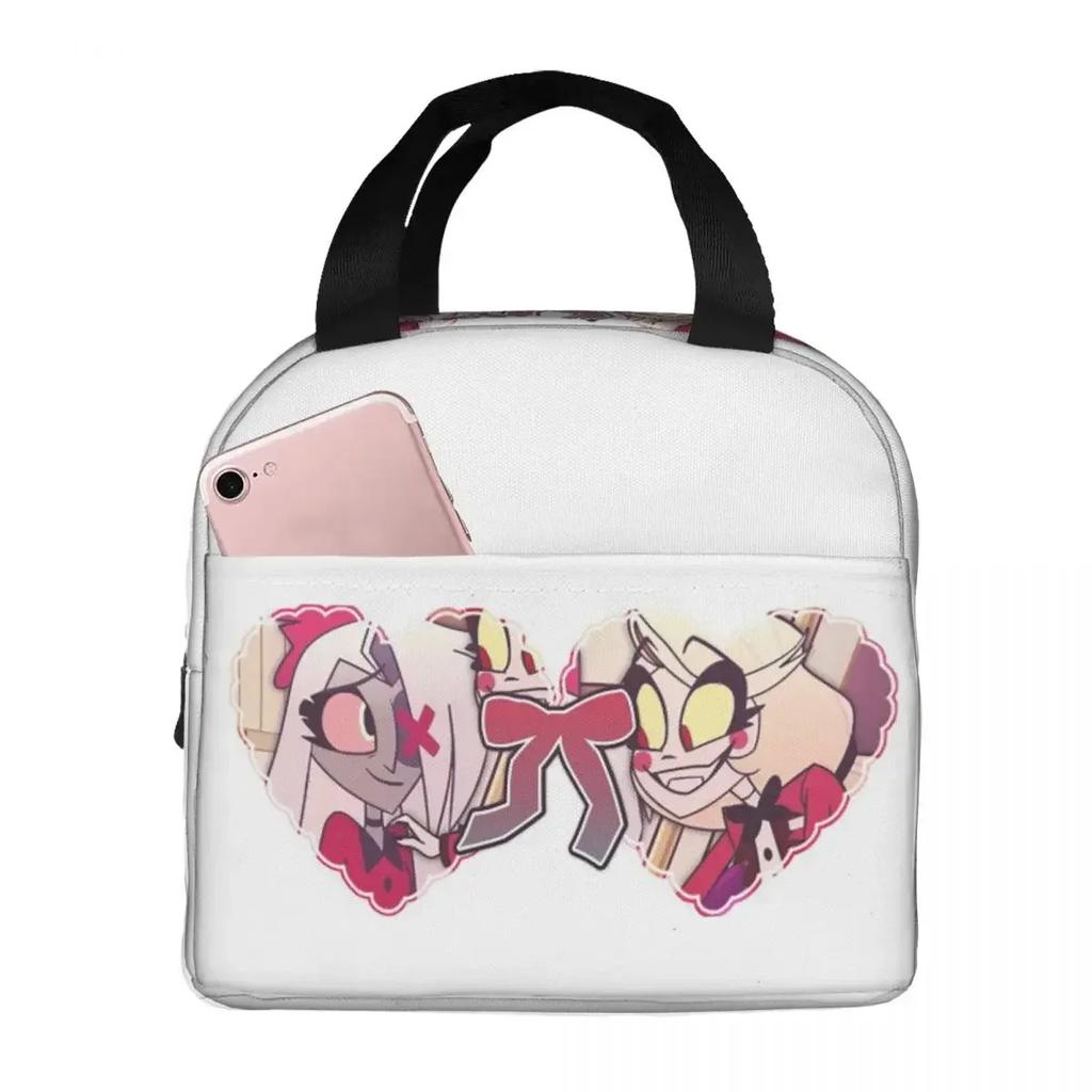 Charlie And Vaggie Valentines Hazbin Hotels Insulated Lunch Bag for School Cooler Thermal Food Box Tote Lunch Boxes Container
