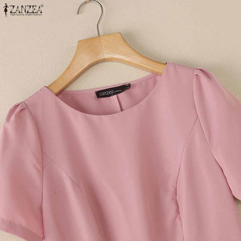 ZANZEA Women Casual Round Neck Summer Puff Short Sleeve Dress
