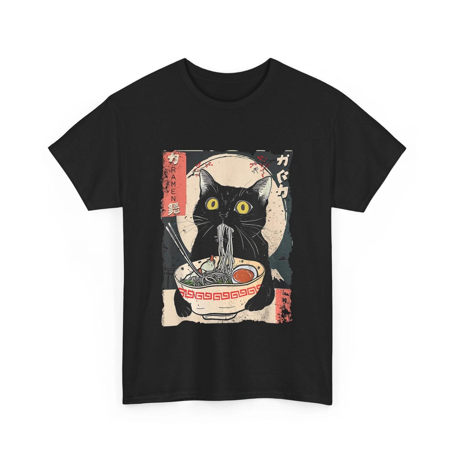 Kawaii Cat Eating Ramen Noodles Funny Anime Gift Girls Teens T shirt S