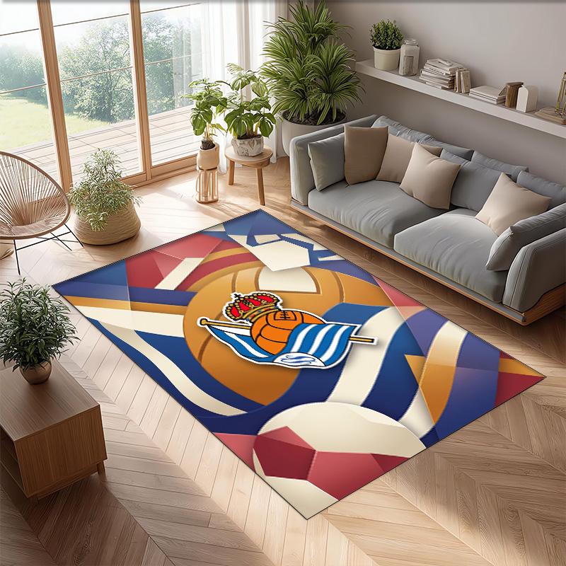Real Sociedad FC Soccer Football Pattern Soft Area Rug Non Slip Indoor Floor Carpet Sports Decor Mat for Bedroom