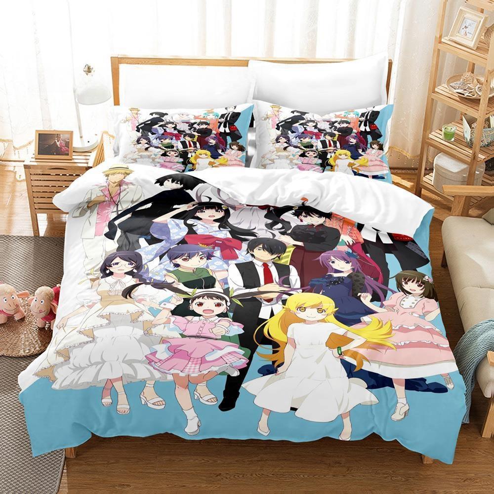 Fashion 3D Print Anime Monogatari Series Bedding Set Single Twin Full Queen King Size Bed Set Adult Kid Bedroom Duvet Cover Sets