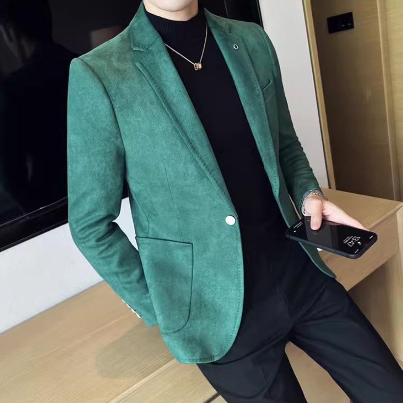 Fashion Suit Coat Men's Slim Fit Velvet Elegant Blazer Coat Business Casual Wedding Suit