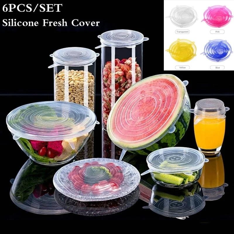 6Pcs Food Silicone Cover Cap Universal Lids for Cookware Bowl Reusable Stretch Tool Kitchen Accessories Fresh-keeping Lids