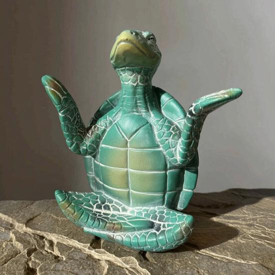 Meditation Yoga Sea Turtle Figurine Small Coastal Beach Animal Sculpture Resin Zen Statue for Aquarium Fish Tank Home Desk Decor