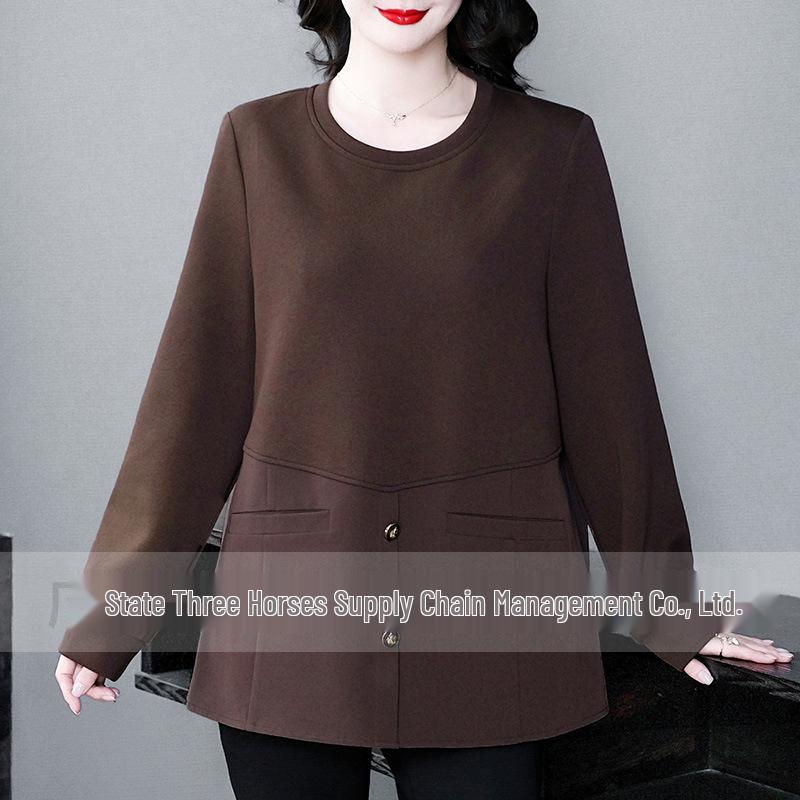 Plus Size Crew Neck Sweatshirt for Spring/Summer - Casual Fashion for Middle-Aged Women.