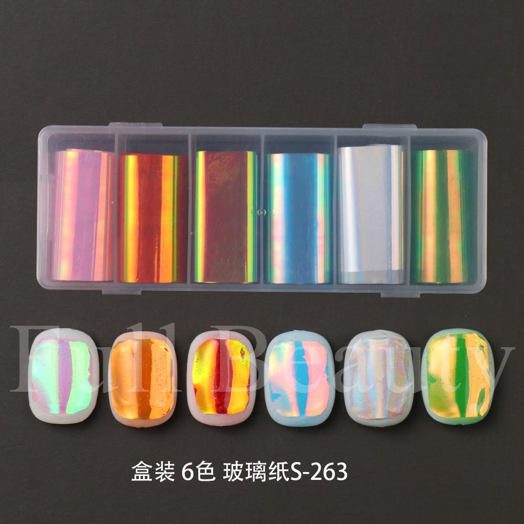 New 6-color boxed nail art cellophane aurora candy paper nail decoration