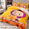 Custom Name Text 3Pcs Bedding Set Masha and the Bear Duvet Cover And Two Pillowcases