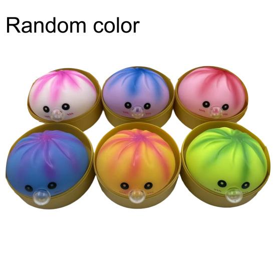 Bubble Blowing Dumpling Squeeze Toy with Steamer Box Soft Steamed Bun Sensory Toy Decompression Dough Stress Ball Fidget Toy