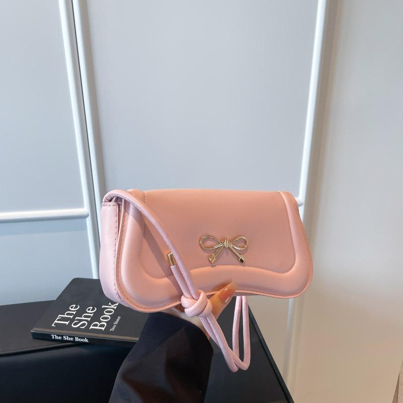 Sweet Bow Shoulder Bag Spring and Summer New Trendy Fashion Solid Color Design Casual Portable Small Square Bag