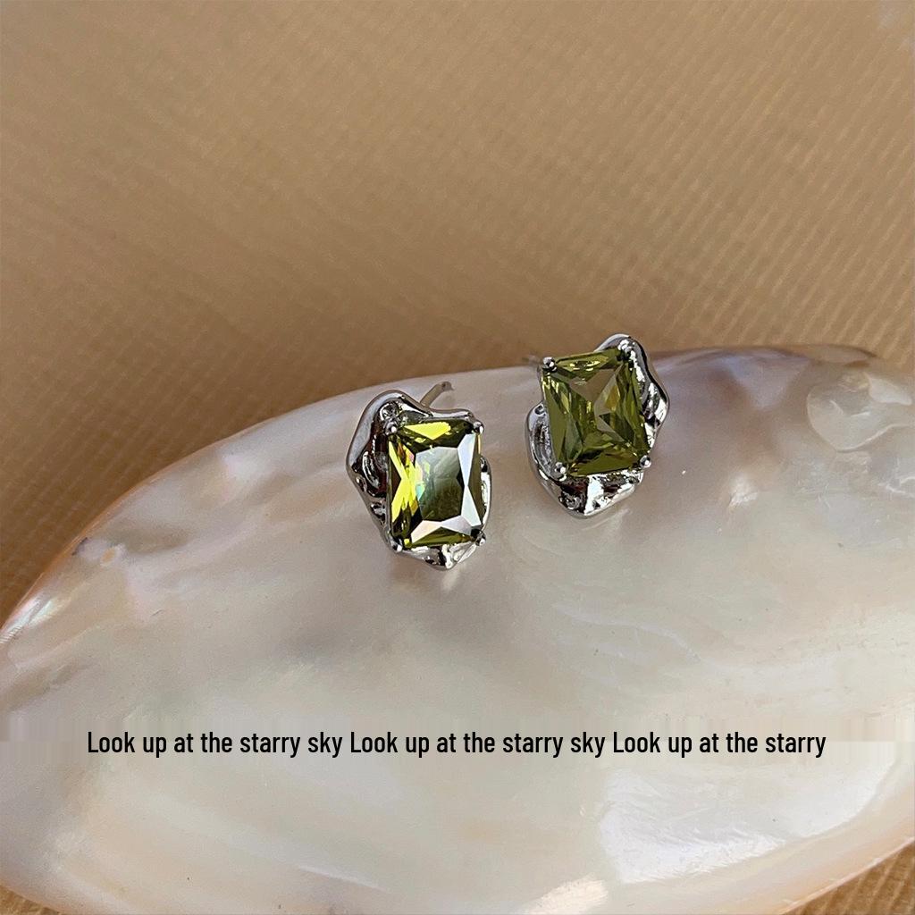 Alien Olive Zircon Sterling Silver Sweet Cool Statement Earrings