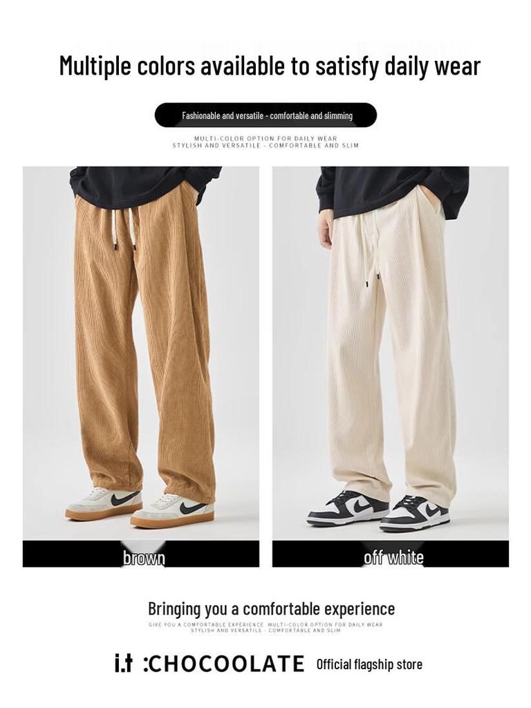 :CHOCOOLATEit Men's Corduroy Fleece-Lined Straight-Leg Pants