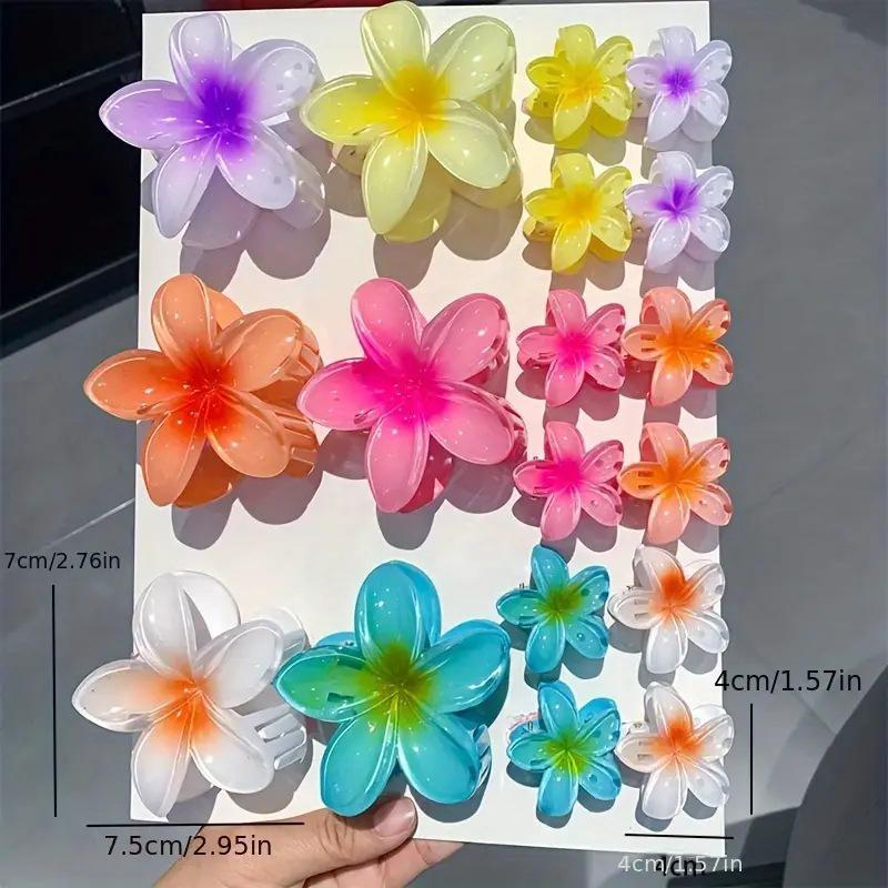 Gradient Plumeria Claw Clip Set: 18-Piece Floral Hair Accessories