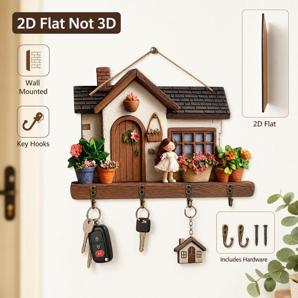 2D Flaches Haus Schlüsselanhänger Holz Dekorative Schlüsselaufhänger Geschenke Wand Schlüsselregal Heimwanddekoration