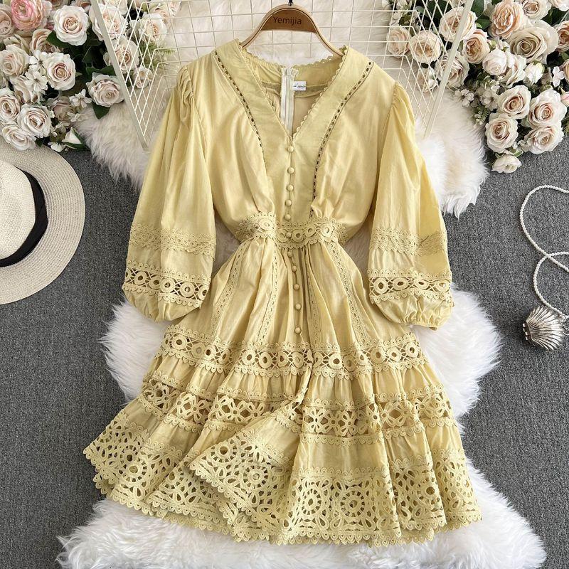 

Seaside Holiday Beach Dress for Women Tourism Dress Wear Travel Yunnan Women s Clothing Small Grassland Travel Photos Yellow M