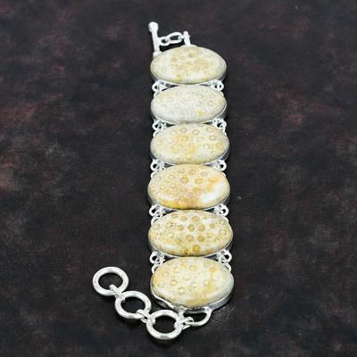 Fossil Coral Bracelet Gemstone Bracelet 925 Sterling Silver Bracelet Handmade Adjustable Chain Bracelet Fossil Coral Jewelry Gifts For Women