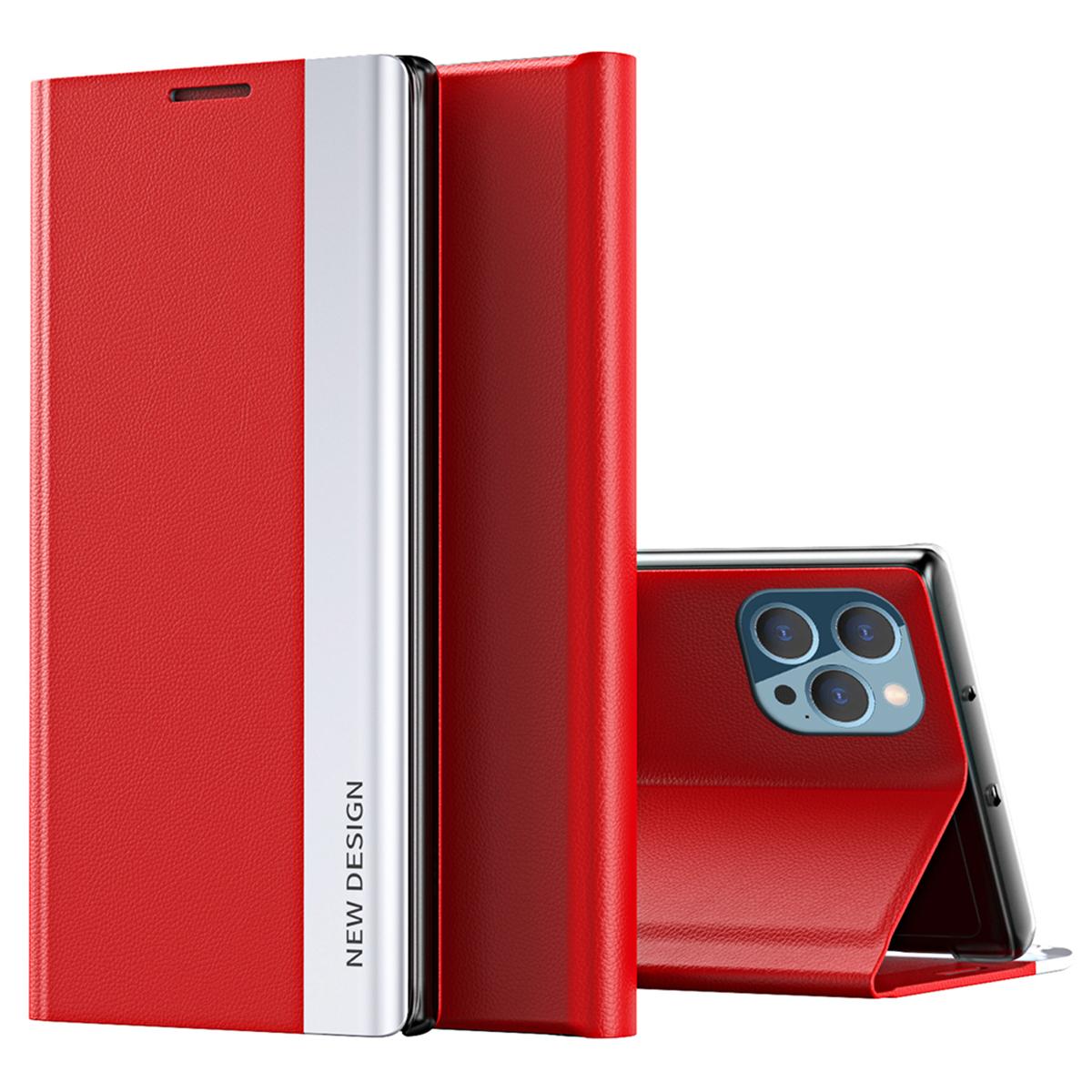 

For iPhone 15 Pro PU Leather Flip Stand Phone Cover Electroplated Protective Case Red
