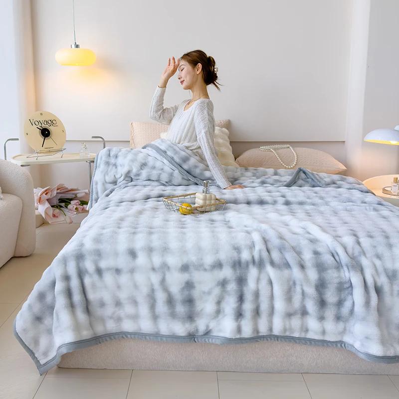 New Modern Minimalist Thick Rabbit Fur Blanket With Solid Color Printed Flannel Winter Nap Suitable For Bedroom Warming Products