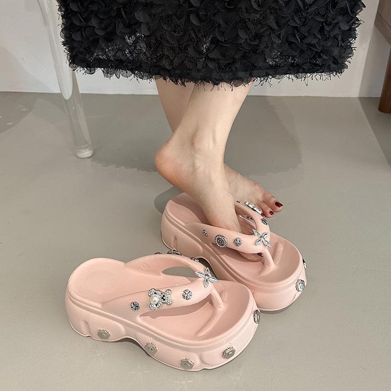Women's Flip Flops Cute Fairytale Style Anti Odor Anti Slip Sandals Anti Odor Anti Slip Rhinestone Decoration Fashion Outdoor Casual Shoes