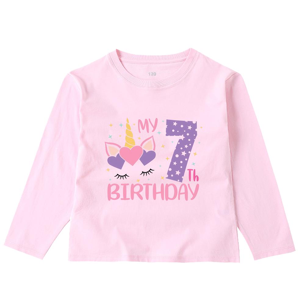 Kinder-Frühlings-Herbst-Geburtstagszahlen von 1–8 Jahren, bedrucktes, langärmliges Hemd, bedrucktes Top-Geschenk-T-Shirt für Mädchen