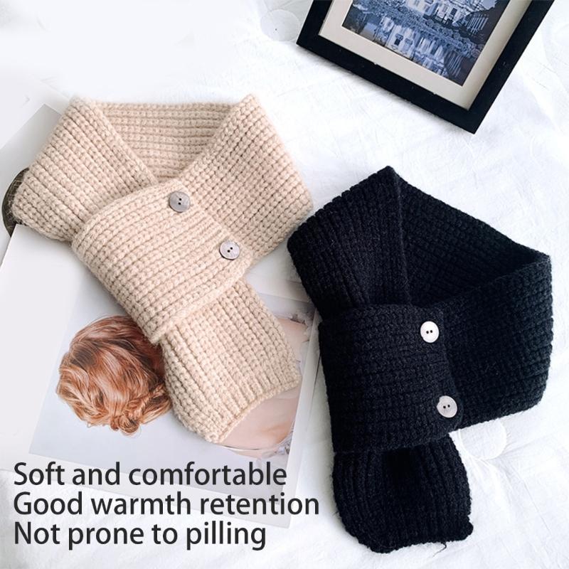 Solid Color Knitted Scarf with Button Closure Fashion Crossed Neck Gaiter Outdoor Neck Wrap Accessory for Winter Warmth