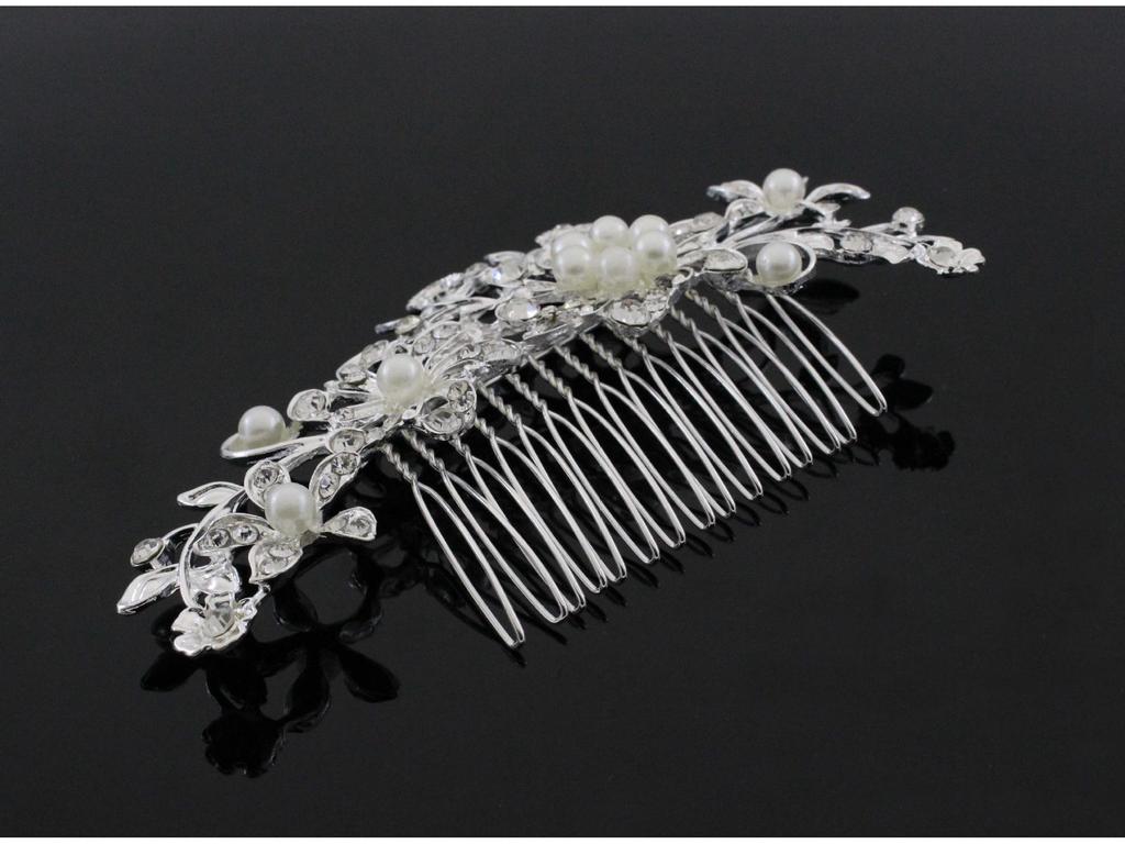 Rhinestone Inlaid Diamond Pearl Flower Hair Comb for Women
