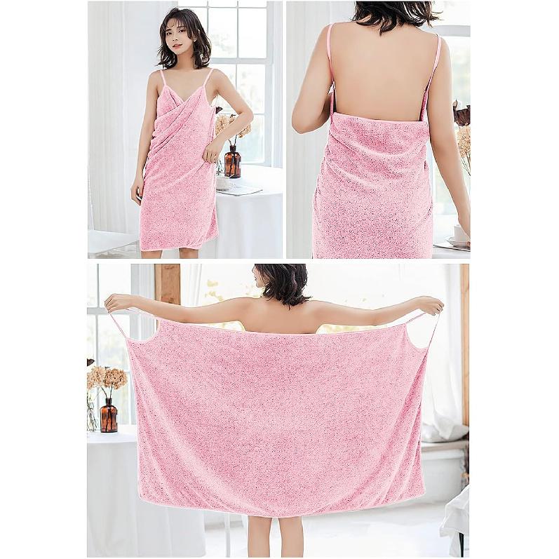 Sexy Sling Bath Towel With Straps for Women Girls Wearable Absorbent Fleece Bath Wrap Towel Long Shower Wrap Night Dress