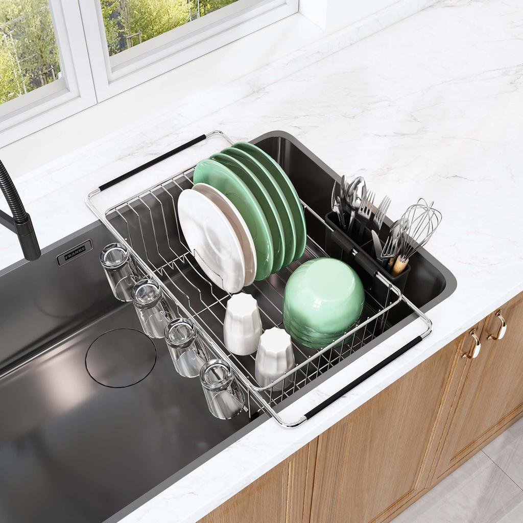 JASIWAY Extendable Sink Dish Above the Sink Dish Drying Rack Draining Rack Storage Dish Draining Shelf Anti-Brittle 39.326.411.9cm "Silver"