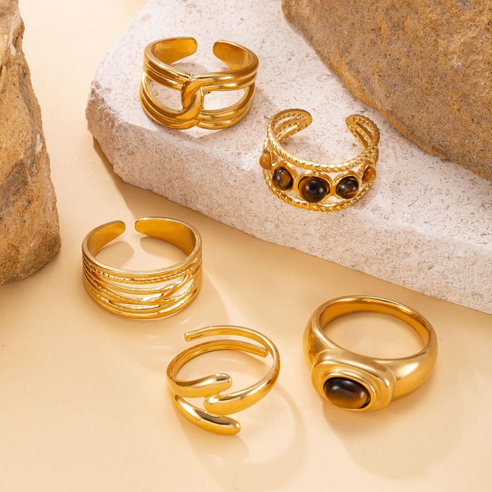 Stainless Steel Jewelry Melad Vintage Index Finger Ring Cast Oval Tiger's Eye Stone Titanium Steel Ring Factory