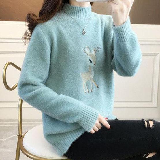 Imitation Mink Velvet Knitted Jumpers Female Autumn and Winter Loose Half High Collar Thickened Bottoming Sweaters