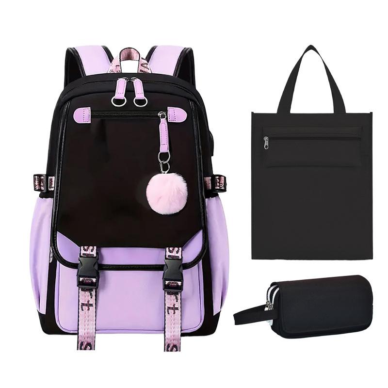 Printing College Style Backpack, High-capacity Schoolbag for Primary and Secondary School Students, Three-piece Set